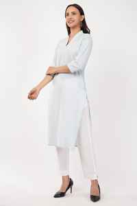 Best Price White Cotton Stretchable <b>Women's</b> Indian Ethnic <b>Kurta</b> <b>Set</b> <b>for</b> Casual Diwali Occasion - Product Image 5