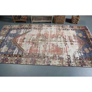 Alfombra de 4.3x8.5 pies, Alfombra Vintage, Alfombra Turca de Lana Azul con Estampado Animal - Product Image 3