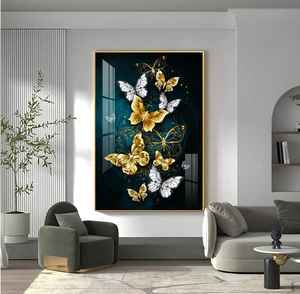 Nueva Decoración de Pared Vertical de Lujo con Alas de Mariposa en Oro y Plata Hechas a Mano, Marco de Aluminio |   Acabado Brillante en Vidrio/Acrílico - Product Image 2