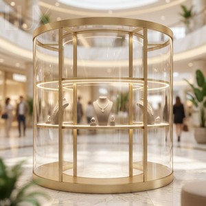 Vitrine de présentation de montres cylindrique rotative à 360° de qualité muséale LUX, en acier inoxydable et verre de luxe - Product Image 5