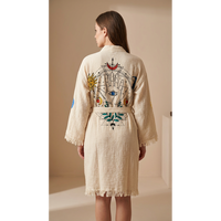 Peignoir en coton biologique 100% tissé Varol, respectueux de l'environnement, imprimé floral, col kimono, manches longues, respirant, taille unique, pour femmes
