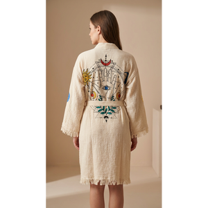 Peignoir en coton biologique 100% Varol, imprimé floral, col kimono, manches courtes, respirant, taille unique, logo personnalisé - Solyra ODM Supply - Product Image 2