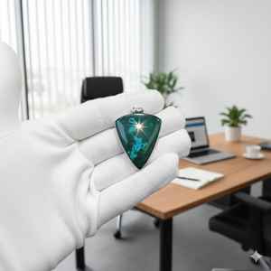 Pendentif en argent fait main de haute qualité, avec pierre précieuse naturelle Malachite verte, cabochon de forme mixte, cristal poli, pour la guérison et les fêtes - Product Image 6