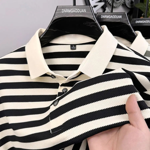 Camiseta DUAA para Hombre, Oversize, Transpirable, Ecológica, Tejida, 200g, Estilo Urbano, Manga Corta, Cuello Redondo, Algodón Jersey, Corte Ajustado, Rayas - Product Image 3
