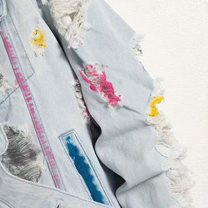 Conception personnalisée de l'usine OEM veste en jean denim délavé au soleil Streetwear veste en jean vintage avec broderie en strass pour hommes - Product Image 4