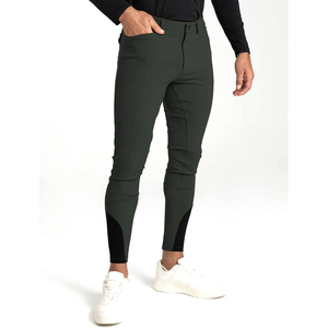 Pantalones de Montar para Hombre, Color Azul Marino, Corte Slim Fit, con Agarre Completo en el Asiento, Cierre de Botones, Cintura Media, Color Sólido, Ropa Ecuestre - Product Image 1