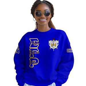 Sudadera Clásica con Cuello Redondo de Sigma Gamma Rho 1922, Azul y Dorado, Ropa Griega de Hermandad, Felpa Premium, Ropa de Invierno para Mujer - Product Image 4