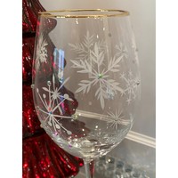 Ensemble de six verres à vin modernes de luxe écologiques et durables, personnalisables, avec des cristaux scintillants en forme de flocon de neige, bordure dorée, peints à la main
