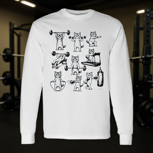 T-shirt vintage retrò a maniche lunghe da palestra con gatto per sollevamento pesi, promozionale, a tema gatto e sollevamento pesi - Product Image 3