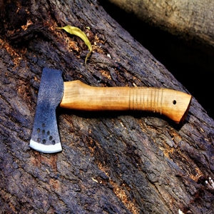Custom Industrial-Grade <b>Axe</b> with High Carbon Steel Blade Hand Forged Embossed Head and Carved <b>Wooden</b> Handle - Product Image 5