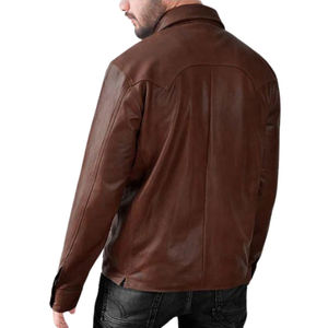 Chemises en cuir d'été haut de gamme pour hommes - Style vintage respirant et écologique avec logo frontal et finition de traitement - Product Image 2