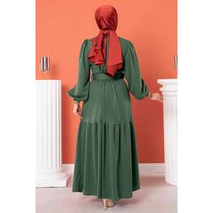 Long <b>Satin</b> Crepe Belted Hijab <b>Dress</b> in Mint Elegant Floral Pattern Daily Casual <b>Modest</b> Islamic Fashion for Summer Floor-Length - Product Image 3