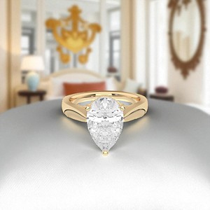 Anillo de compromiso de diamante con corte de pera de moissanita de 1,50 quilates, quilates, 10K14K18K, Oro Sólido, hecho a mano en anillos de diamantes - Product Image 1