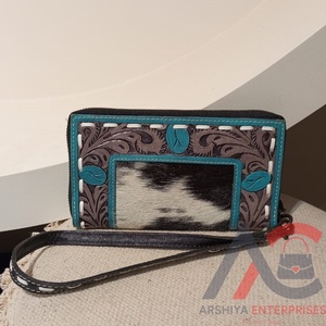 Cheveux faits à la main sur le portefeuille mince en cuir repoussé pour les femmes de haute qualité en cuir de vachette véritable Western pochette porte-carte portefeuille - Product Image 3