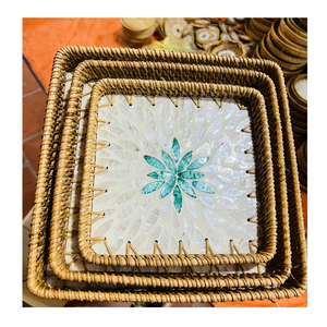 Bandeja de Servicio de Ratán Natural con Incrustaciones de Nácar, Bandeja Decorativa Hecha a Mano para el Hogar, para Uso en la Mesa - Product Image 6