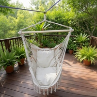 Hamac de luxe à cordes en coton, balançoire d'extérieur avec bois et macramé, jardin-Patio, Bar d'intérieur, facile à transporter,
