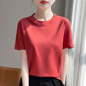เสื้อยืดผ้าไหมผ้าฝ้ายผสมเมอร์เซริสสำหรับผู้หญิงเสื้อยืดคอกลมแขนสั้นทรงหลวมแบบเรียบง่ายสำหรับฤดูร้อน100% - Product Image 2