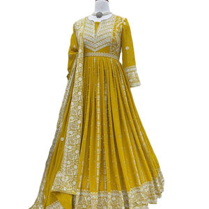 Rampe prête mariée spécial Faux Georgette tissu avec multi codage et séquence travail Style Anarkali longueur de plancher fantaisie Kurti /Salwar - Product Image 1