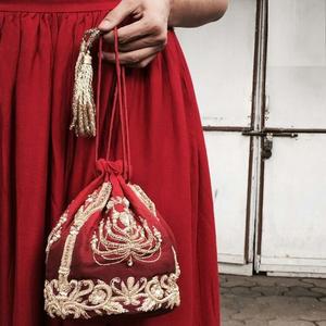 Bolsos de noche de muñeca de seda granate hermosos y elegantes 2024 cristal Beadssstone perla Dabka bordado fiesta boda - Product Image 1