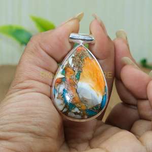 Pendentif en Turquoise Orange Spiny Oyster, Pendentif en Argent Sterling 925, Pendentif Statement, Collier avec Pendentif, Pendentif en Pierre de Grande Taille, Bijoux - Product Image 5