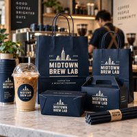 Ensemble d'emballages personnalisés AT PACK pour café à emporter avec logo, sacs en papier, boîtes alimentaires, gobelets à café et pailles pour solution de branding de restaurant