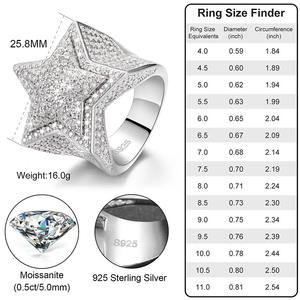 แหวนทองจับจีบสไตล์ฮิปฮอปเงิน VVS Moissanite แหวนดาวสำหรับผู้ชายผู้หญิงเครื่องประดับเพชรแฟชั่น - Product Image 2
