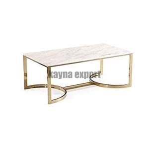 Mesa central de mármol de lujo moderna con marco de metal dorado, muebles de sala de estar elegantes, característica decorativa móvil - Product Image 2