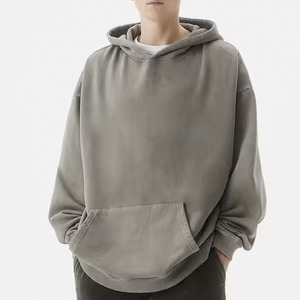 Sudadera con capucha lavada con ácido de gran tamaño para hombre, de alto peso jersey en blanco de algodón, ropa de calle con estampado Vintage, sudadera con capucha para hombre - Product Image 4