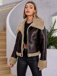 Women's Genuine Sheep Skin Eco-Friendly Waterproof Windproof Heated Breathable Quilted Washed <b>Lining</b> Warm Winter Biker <b>Jacket</b> - Product Image 3