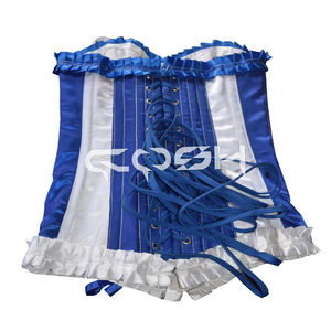 Top Corsé de Satén Azul Blanco con Varillas de Acero, Adorno de Volantes y Detalles de Lazo - Product Image 6