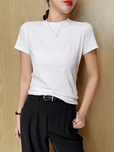 เสื้อยืดแขนสั้นสำหรับผู้หญิงระบายอากาศเสื้อผ้าผู้หญิงแบบบางเสื้อธรรมดาเข้ารูปสำหรับฤดูร้อนเสื้อยืดผ้าฝ้าย2025เสื้อยืดลำลองคอกลมสำหรับผู้หญิง - Product Image 2