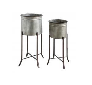 กระถางเหล็กทรงกลมพร้อมขาตั้งชุบสังกะสีโบราณกระถางสวนสำหรับงานแต่งงานและตกแต่งกลางแจ้ง - Product Image 1