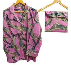 Bata con estampado de animales Conjuntos de pijama con estampado de pájaros de algodón puro Ropa de dormir Pijama con botones para mujer - Product Image 1