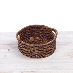 Handwoven Natural Rattan Round <b>Serving</b> <b>Tray</b> <b>with</b> Sturdy <b>Handles</b> for Bread, Fruit and Home Decor - Product Image 2