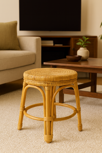 Tabouret en rotin tissé à la main minimaliste, confortable, durable et écologique pour l'extérieur, idéal pour les appartements, les parcs et les jardins - Ensembles d'ameublement intérieurs - Product Image 4