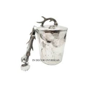 Cubo de hielo de diseño único pulido brillante de acero inoxidable con textura martillada grande y accesorios para enfriadores de cerveza y vino Tong - Product Image 5