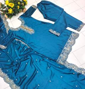 Presentamos la Nueva Colección de Conjuntos de Top con Pantalón y Dupatta, Tela de Satén de Seda con Bordado, Vestido para Fiesta - Product Image 6