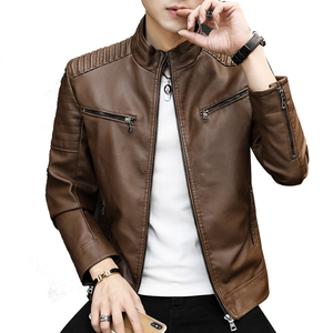 Chaqueta de moto que combina con todo PU cuero hombres otoño chaqueta de cuero a prueba de viento diseño de cremallera - Product Image 6