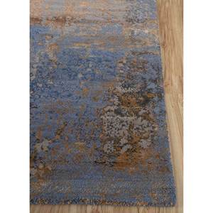 Tapis rectangulaire Kavi bleu noué à la main en laine et soie de bambou, motif abstrait Théorie du Chaos, pour la décoration de la maison, du salon et du couloir - Product Image 4
