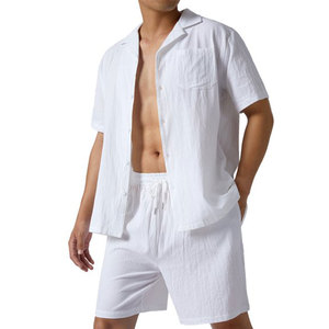 ชุดเสื้อยืดและกางเกงขาสั้นแบบลำลองสำหรับผู้ชายใส่ในฤดูร้อนชุด100% ผ้าฝ้ายแห้งเร็วระบายอากาศได้ดีพิมพ์ลายถัก - Product Image 3