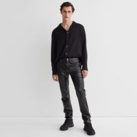 Pantalon cargo en cuir de vachette véritable pour homme, style urbain, avec empiècements matelassés, poids moyen, coupe droite, anti-boulochage, service OEM avec logo personnalisé