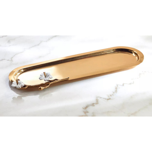 Plateau en métal doré de qualité exclusive Design de poignée florale de luxe Vaisselle écologique pour serveur de nourriture Table basse Restauration d'hôtel - Product Image 2