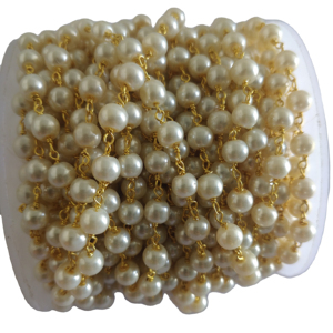 Size 6 mm Pearl Glass Beads Rondelle <b>Rosary</b> Chain Brass Wire Wrapped Chain 1,2,3....50 Foot <b>Rosary</b> Chain for Jewelry Making - Product Image 1
