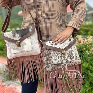 Nouveau Style occidental cheveux sur cacher fourrure en cuir véritable frange sacs haute qualité Boho Style femmes en cuir véritable frange sacs à bandoulière - Product Image 1