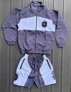 High Quality Custom Windbreaker Set Men's Side Button Hoodie <b>Short</b> Set Zipper <b>Nylon</b> Windbreaker Jacket Hoodies & <b>Shorts</b> Sets - Product Image 3