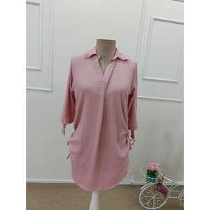 Robe courte en crêpe froissé à boutons sur le devant et froncée sur les côtés pour femme de Jane, manches trois-quarts, tenue décontractée pour tous les jours - Product Image 4