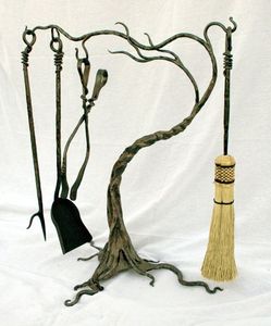 Heavy duty iron fire tools set with <b>twisted</b> design <b>and</b> long handles suitable for traditional or modern hearth setups - Product Image 3