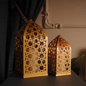 Juego de Faroles Islámicos Modernos, 2 Piezas de Metal, Decoración de Mesa para Ramadán y Eid, Decoración del Hogar, Regalos Musulmanes, Decoración de Velas Hecha a Mano de Alta Calidad - Product Image 1