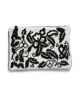 Elegante hermoso hecho a mano blanco y negro bordado de flores con cuentas Mini bolso con cremallera moda elegante Top de moda de la India - Product Image 1