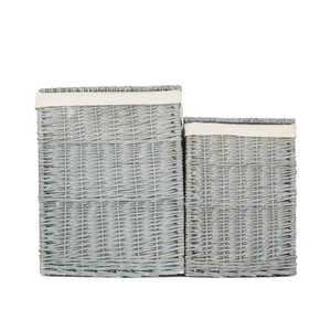 Double Tiers Grey Wash Square Laundry <b>Basket</b> PP Fabric Storage <b>Baskets</b> with White Lining for Cleaning in Bathroom - Product Image 2